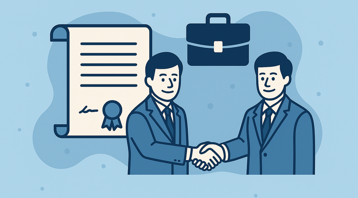 Firma de contrato entre dos ejecutivos